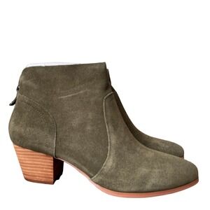 Violet & Red Cupid Ankle Bootie Size 10 Olive Green Suede Back Zipper Block Heel